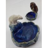 Two Royal Doulton glazed pottery ashtrays modelled with a polar bear and an owl, largest 17cm.