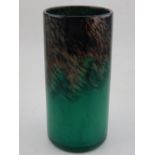 An early 20th century Monart glass vase, the green and black cylindrical body with gilt Aventurine