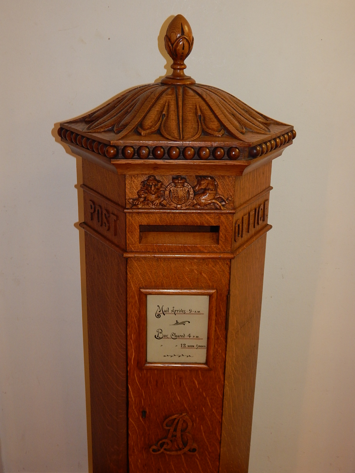 A late Victorian Irish penfold pattern oak internal postbox by Strahan & Co, Henry St. Dublin, of - Image 3 of 4