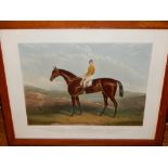 After Edwin Henry Hunt, three coloured engravings of acclaimed Victorian race horses. H. 48cm W.