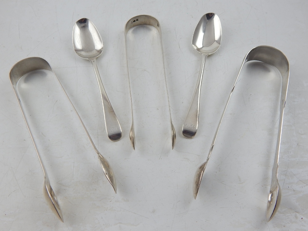 Three pairs of George III / William IV silver sugar tongs, one shell and thread pattern,