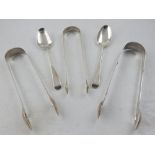 Three pairs of George III / William IV silver sugar tongs, one shell and thread pattern,