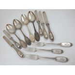 A continental white metal flatware part service, stamped 800, 22ozt.