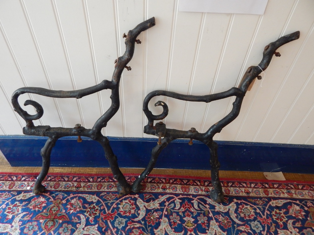 A pair of Victorian Coalbrookdale cast iron bench ends modelled as naturalistic branches.