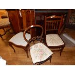 An Edwardian satinwood inlaid mahogany cabriole leg chair together with one other Edwardian chair