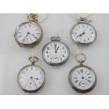 A collection of five open face pocket watches, to include Waltham, Elgin, Japy Beaucourt,