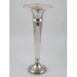 An Amercian white metal trumpet vase, stamped Sterling, weighs 366g. H.