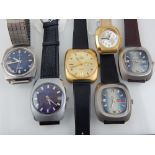 A collection of six 1970s wristwatches, to include Seiko, Sekonda, two Ciny wristwatches,