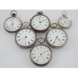 A collection of six late 19th / early 20th century silver open face pocket watches.