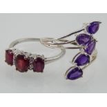 A 9ct white gold, ruby and diamond dress ring, together with a white gold, amethyst five stone ring.