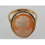 A 9ct yellow gold carved cameo dress ring.