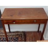 An early 19th century mahogany sidetable, fitted drawer on square tapered legs.