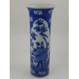 A Chinese blue and white cylindrical vase with flared neck,