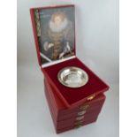 A set of six cased silver Royal Armada dishes, depicting English kings and queens, London 1973,