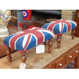 A pair of modern Victorian style Union Jack fabric footstools.