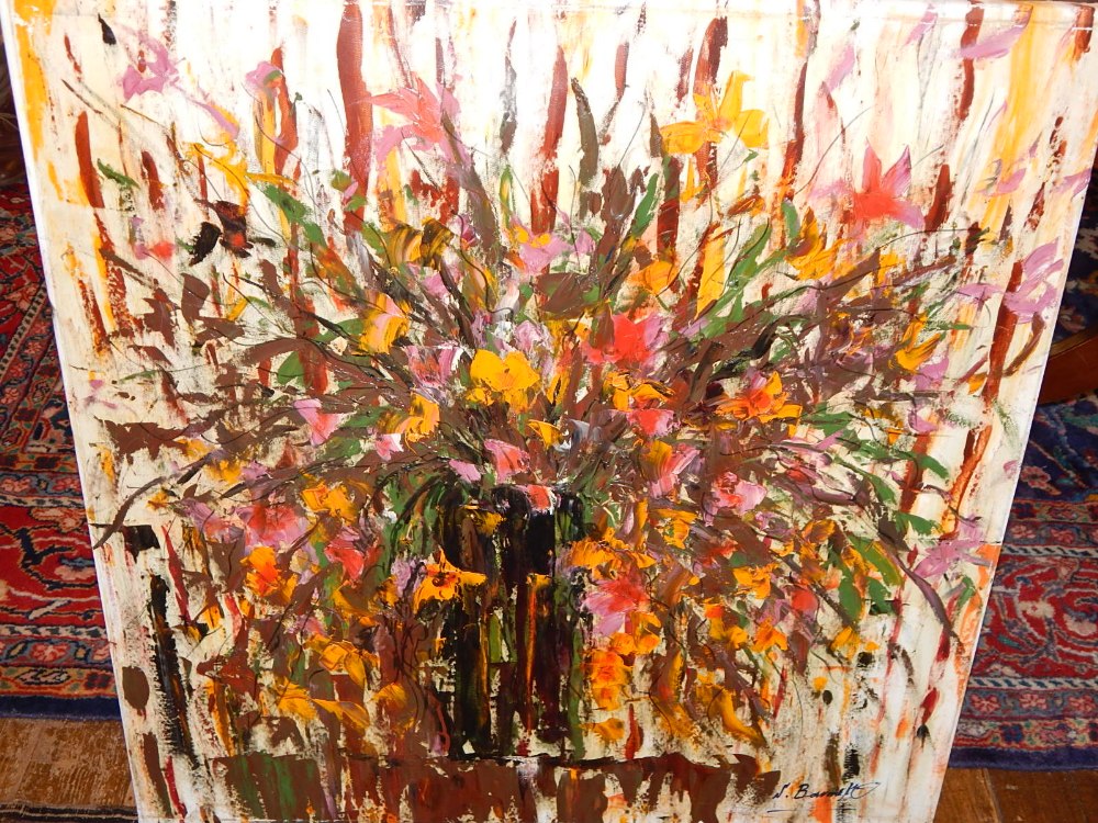Siavash Barmaki (20th Century Persian), Study of Flowers, oil on canvas, signed lower right, 91 x