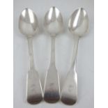 Three Georgian Irish rat tail and fiddle pattern serving spoons, Dublin 1823 by Thomas Farnett for