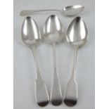 Two Georgian silver fiddle pattern serving spoons, London 1810 and 1822 by George Day, together with