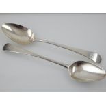 A pair of George III silver serving spoons, Samuel Godbehere & Edward Wigan, London 1793.