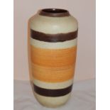 A 1970's West German Scheurich ceramic vase, the cylindrical body with glazed band decoration. H.