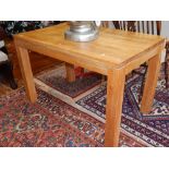 A contemporary oak plank top farmhouse table, the rectangular top above square legs, W. 120cm.