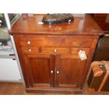 A 19th century mahogany side cabinet, fitted three drawers over panelled cupboard base on plinth