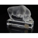 Lalique France a frosted and clear glass paperweight modelled as a bull,