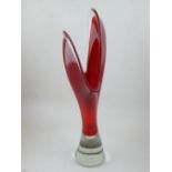 A red and clear glass studio vase H 54 cms