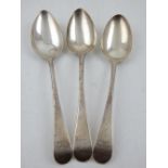 Three George III old English pattern silver tablespoons,