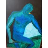 Reina Swaroop (20th century Indian), Study of a Male Nude, oil on canvas, signed lower left,