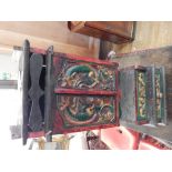 A small Chinese polychrome painted hardwood wall cabinet, fitted two drawers. H. 58cm