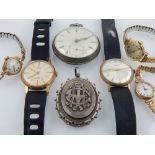 A gentleman's wristwatch by Garrard, together with a silver pocket, watch five further wristwatches,