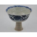 A Chinese Ming style blue and white stem cup,