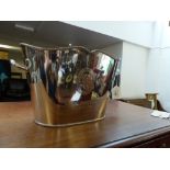 A silver plated twin handled wine cooler, with engraved Louis Roederer crest.