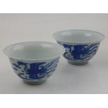 Two Chinese blue and white porcelain rice bowls, decorated with phoenixes and flaming pearls,