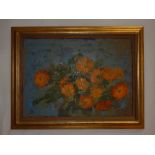 20th century school, A Study of Marigolds, oil on canvas, mounted in a gilt frame,