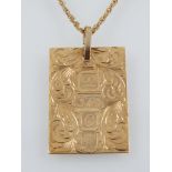 A 9 carat yellow gold engraved silver jubilee plaque pendant,