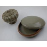 A Chinese celadon bowl and cover of lotus form, H.