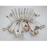 Eight assorted George III and later silver condiment spoons, a Dutch silver caddy spoon, together