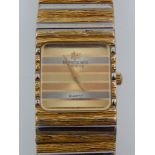 A ladies gold plated Raymond Weil quartz wristwatch, no. 8056, with striped multi-coloured dial,