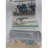 After Utagawa Hiroshige, Fifty-three Stations of the Tokaido, three woodcut prints, station