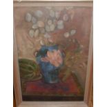 Late 19th century continental, Still Life Flowers in a Vase, oil on canvas, indistinctly signed