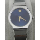 Movado, Switzerland, a ladies stainless steel Quartz wristwatch, with blue dial and linked metal