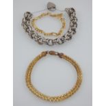 A 9 carat yellow gold figaro chain bracelet, stamped 375, together with a silver chain bracelet with