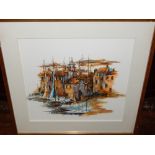 20th century Continental school, 'Harbour Scene', oil on paper, unsigned, 45 x 50cm, together with a