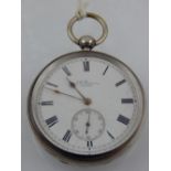 A silver J. W. Benson open faced pocket watch, the enamel dial with Roman numerals, subsidiary