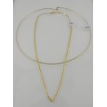 A 9 carat yellow gold flat link necklace, together with another 9 carat yellow gold necklace. (2)