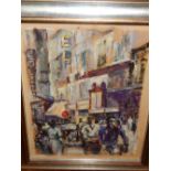 20th century French school, 'Paris Street Scene', oil on board, signed lower right. 58 x 42cm