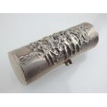 A mid 20th century Danish silver plated lipstick case, emobossed with battle scene,