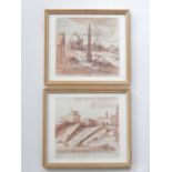 Two 18th century sepia sketches of Rome, each bearing a collection stamp lower right, 20 x 22cm